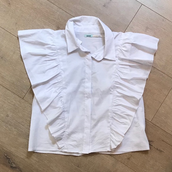 Kimchi Blue Tops - Cropped With Ruffles Button Down Blouse